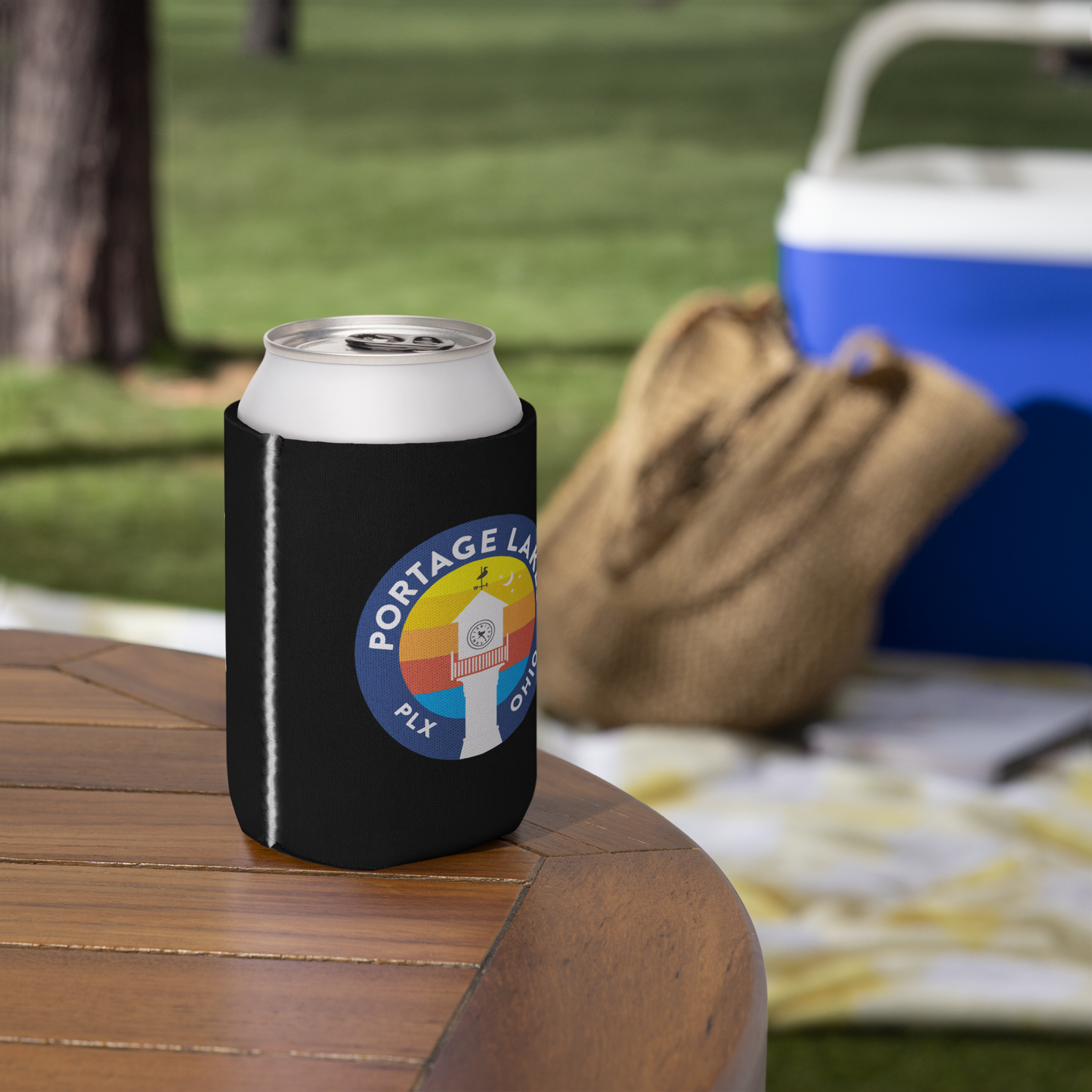 PLX Lighthouse Koozie — Portage Lakes Can Cooler