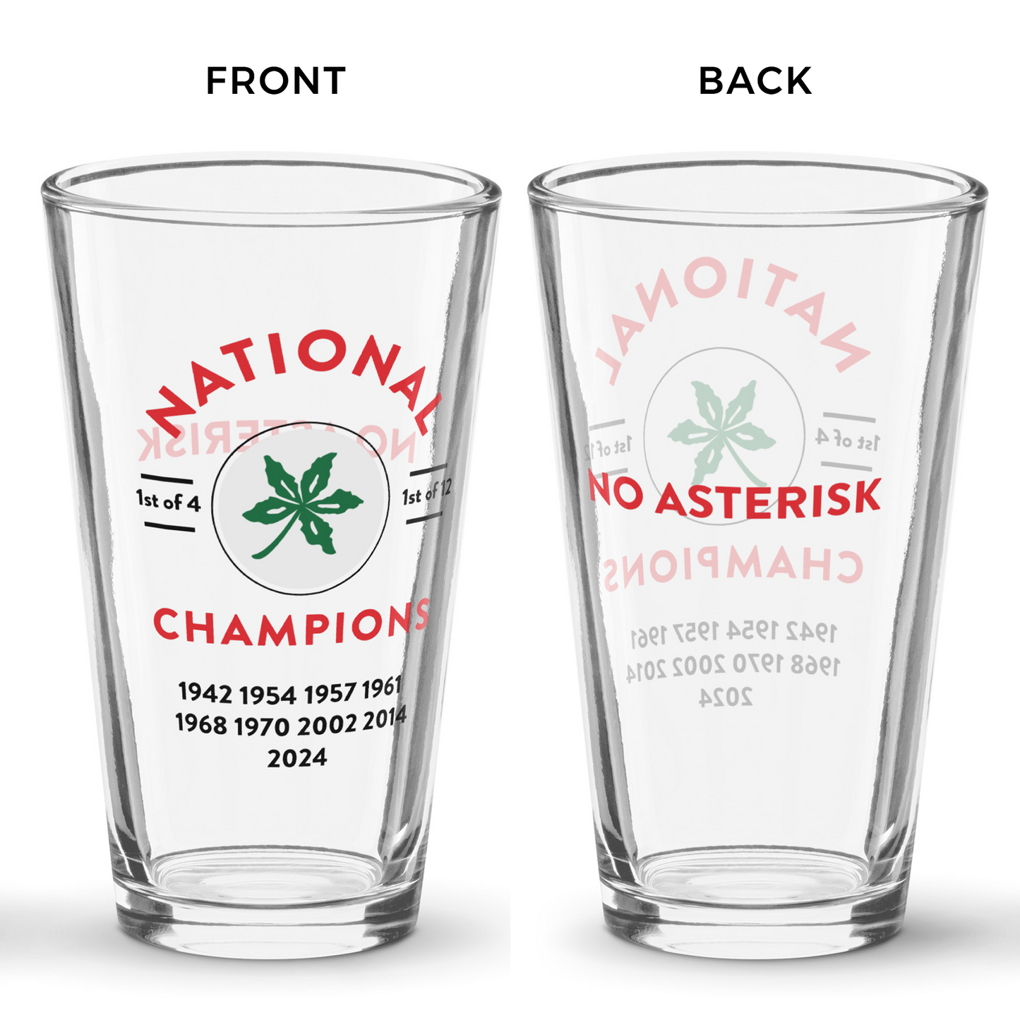 National Champs Title Dates - No Asterisk Pint Glass