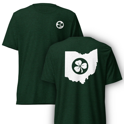 St. Paddy’s Sticker Front + Ohio Shamrock Back T-Shirt