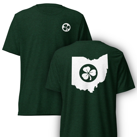 St. Paddy’s Sticker Front + Ohio Shamrock Back T-Shirt