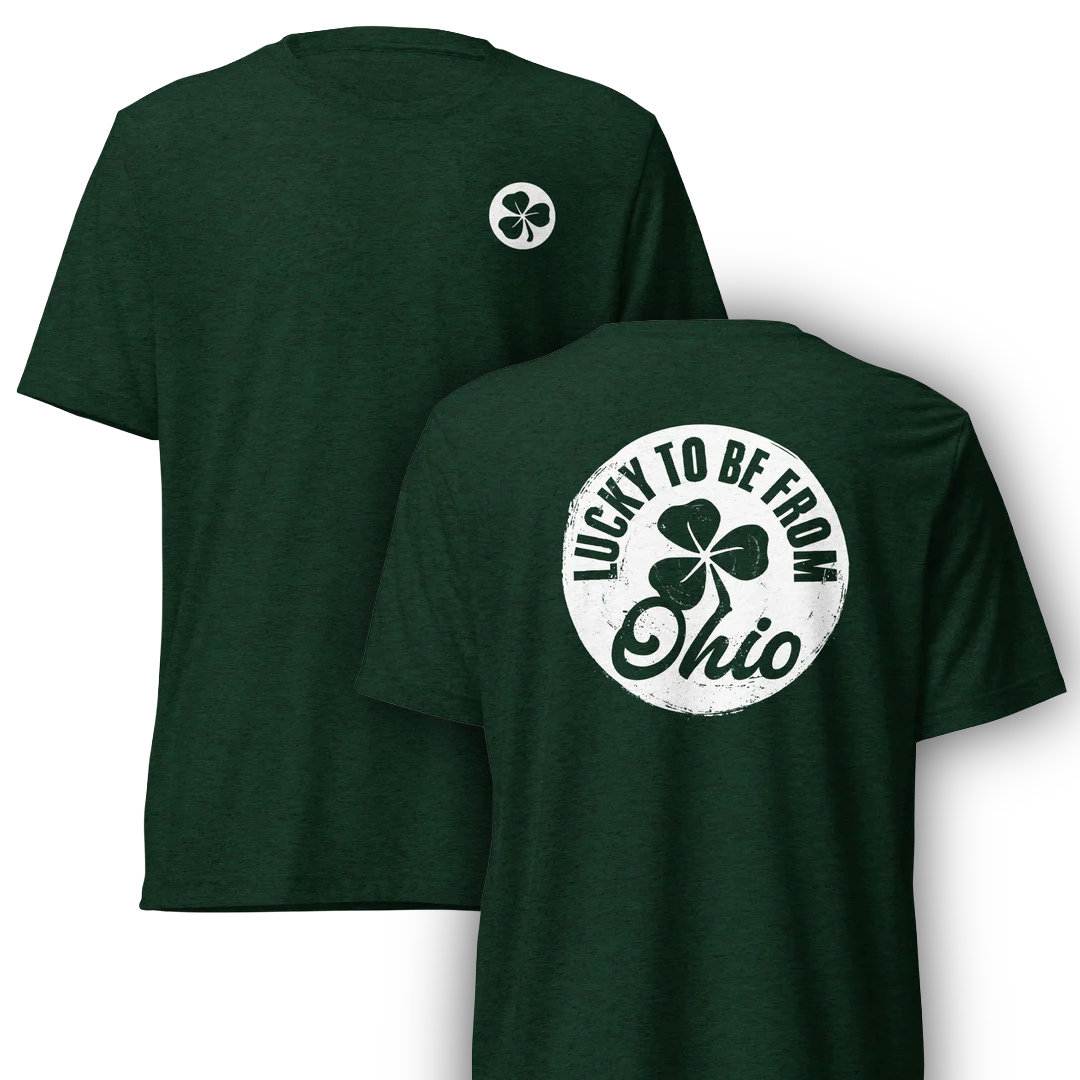 Shamrock Front + Lucky to Be from Ohio Back T‑Shirt