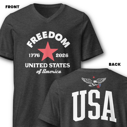 Freedom 1776–2026 United States of America V-Neck T-Shirt (Front & Back Print)