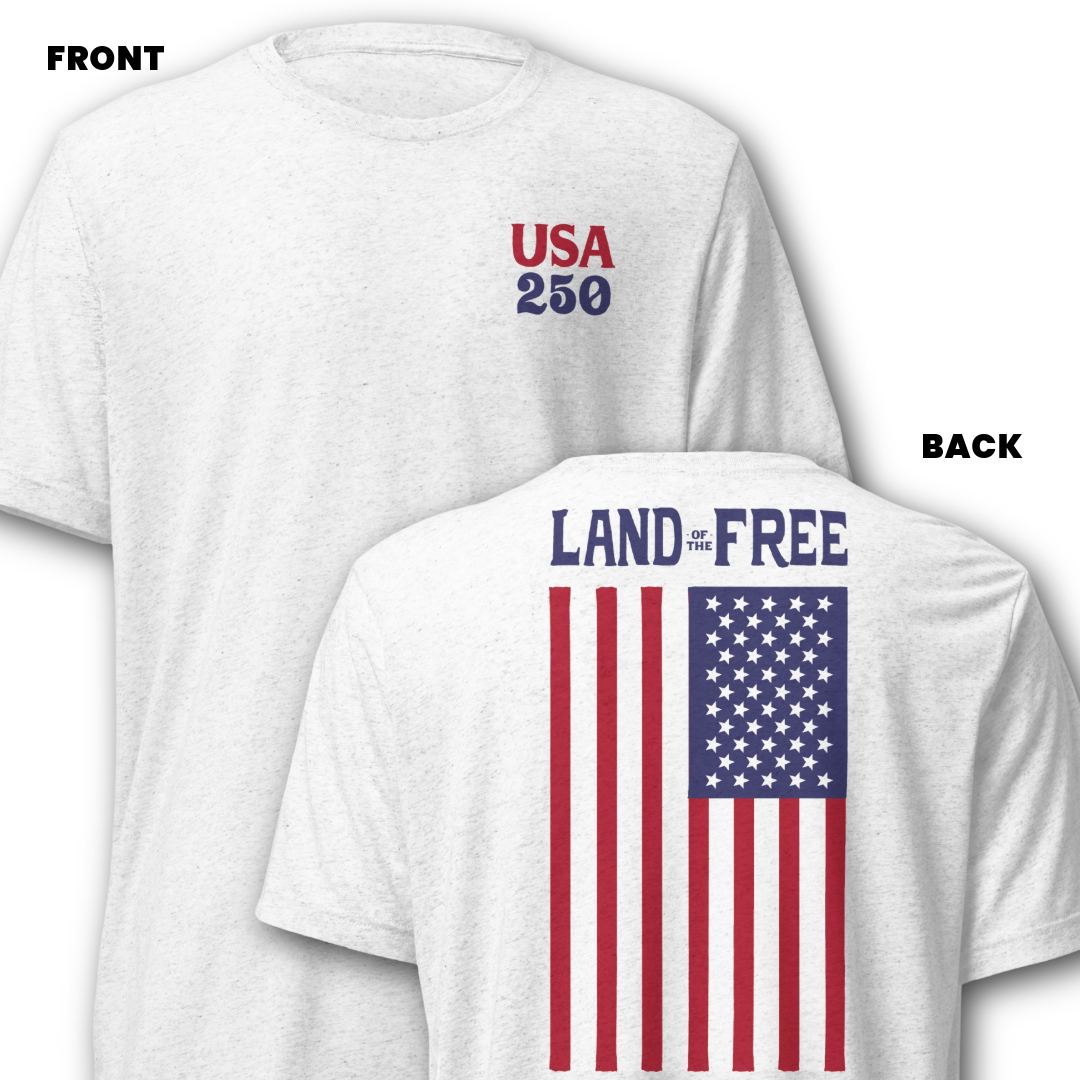 USA 250 T-Shirt + Land of the Free Flag (Front & Back Print)