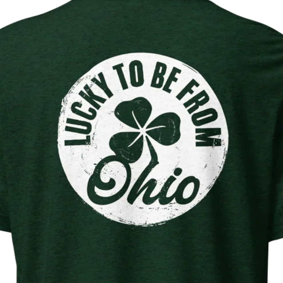 Shamrock Front + Lucky to Be from Ohio Back T‑Shirt