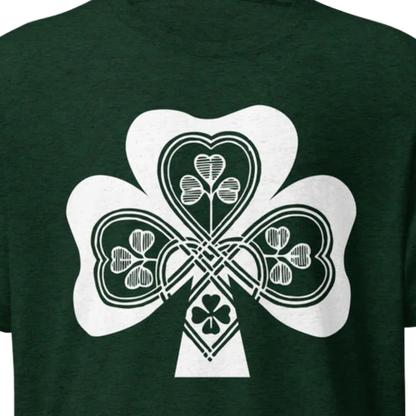 Shamrock Front + Modern Celtic Back Print T‑Shirt
